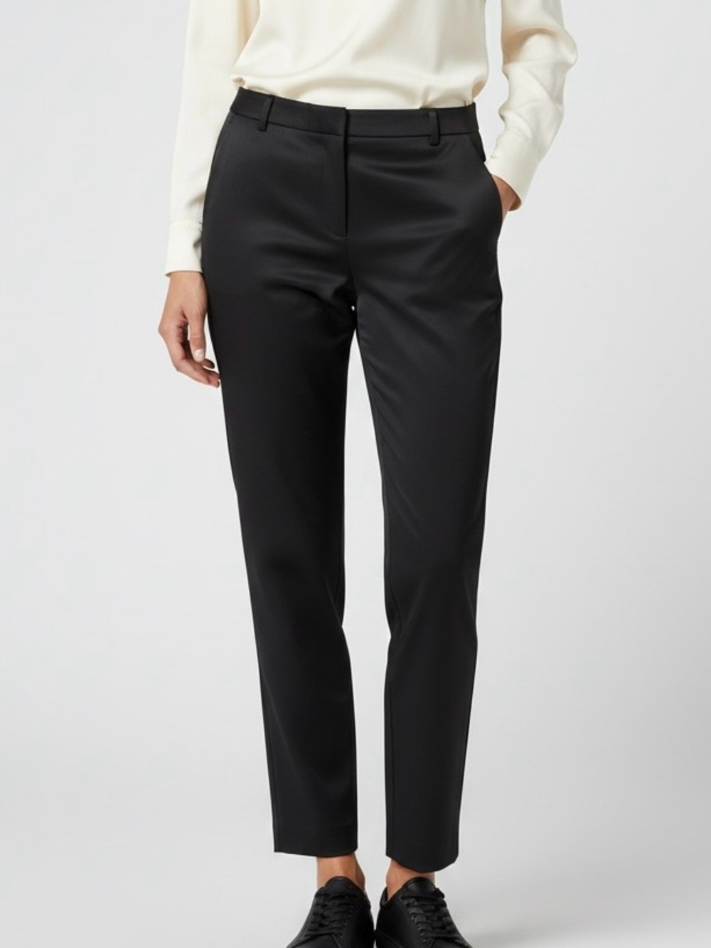 L’AGENCE Logan Satin Trouser Pants Black Tailored Ankle Size 6